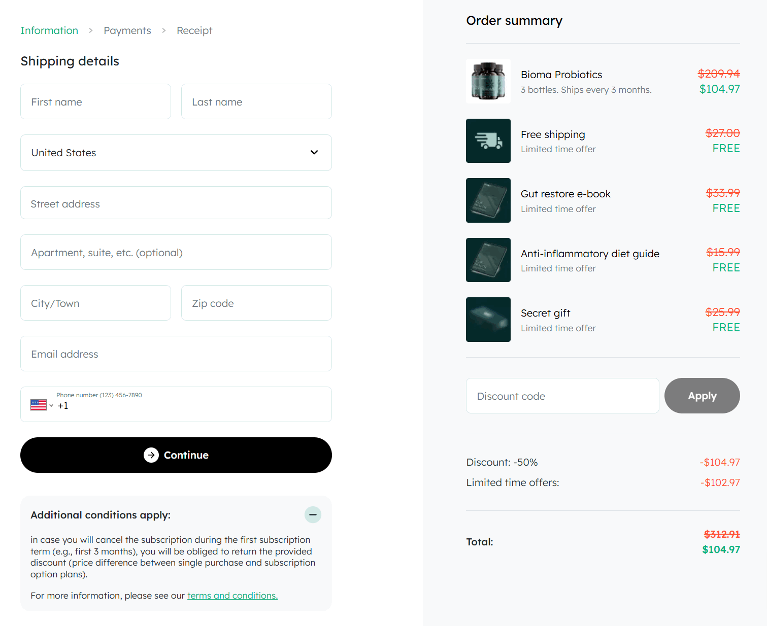 bioma probiotics checkout page